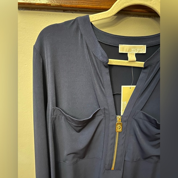 NWT Michael Kors Blue Long Sleeve Half Zip Blouse TunicTop XL - Picture 3 of 6